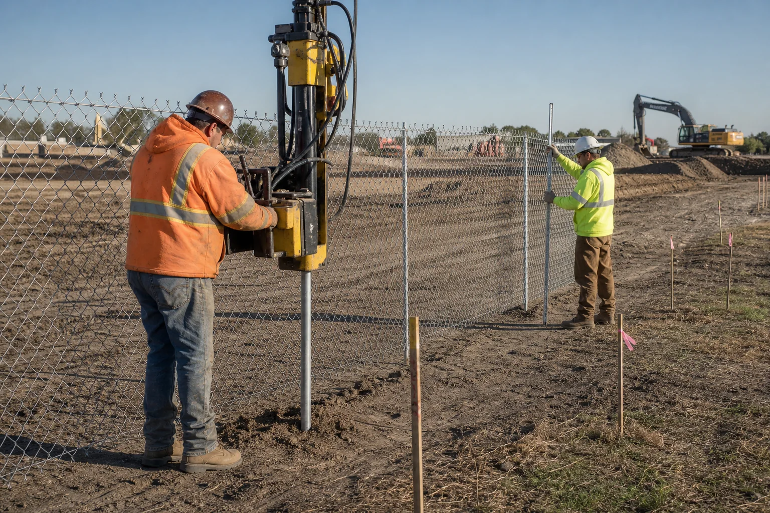 Post-Driven Temporary Fence in a realistic working environment